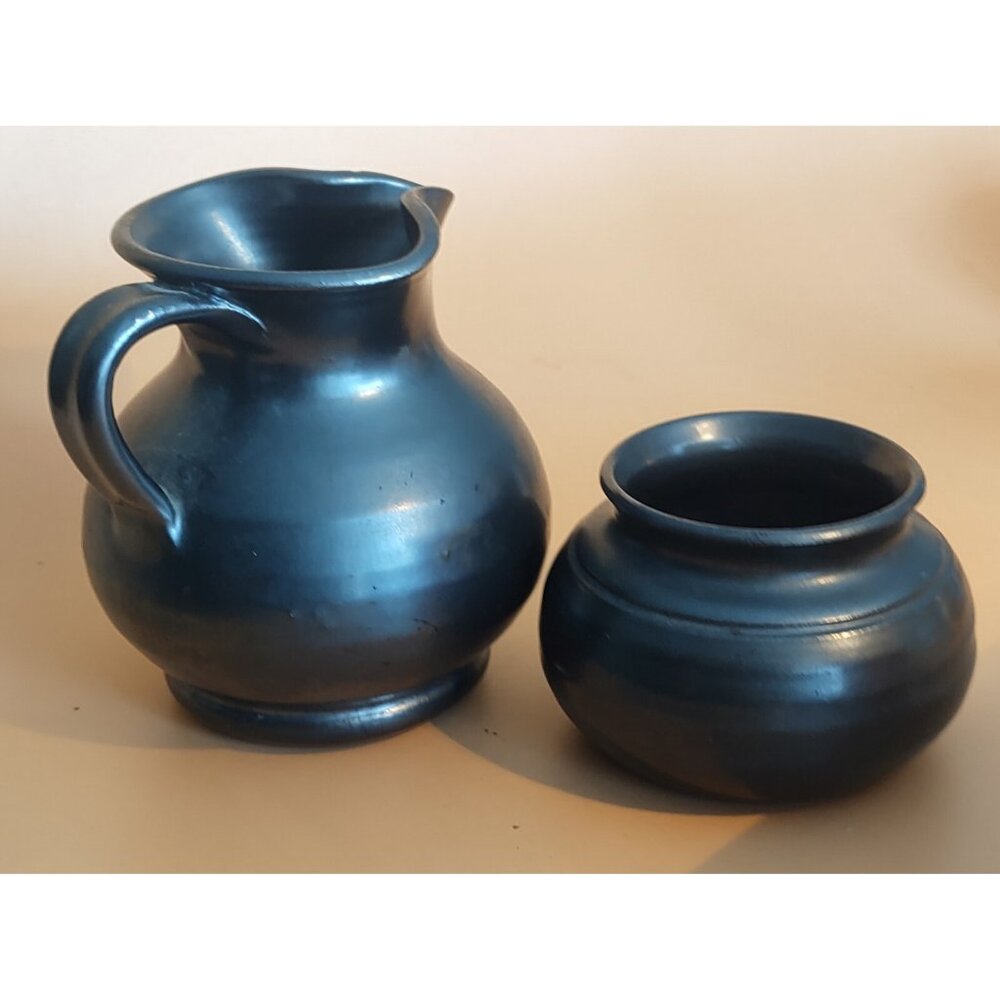 Vintage Prinknash England Stoneware Antique Black Sugar Bowl & Creamer Set